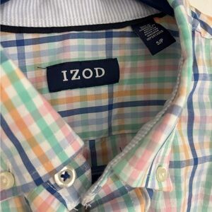 Izod Men’s Pastel Plaid Button-Down Shirt - Blue, Green, Pink, Tan